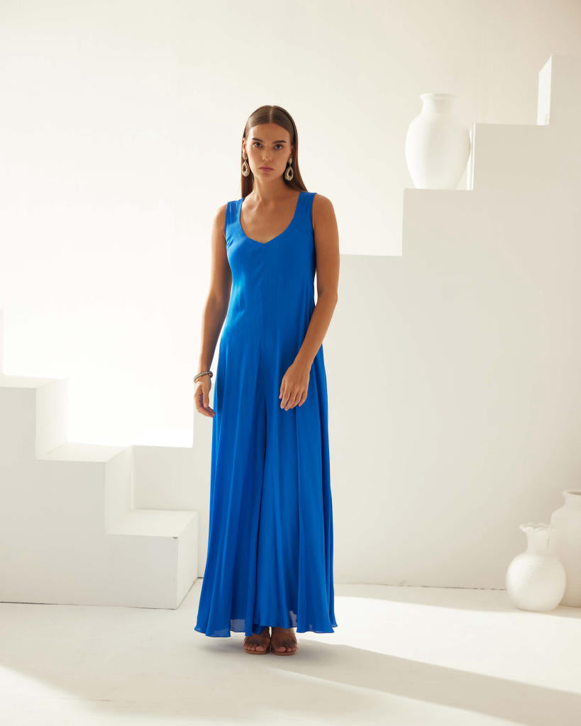 Cobalt blue sleeveless jumpsuit