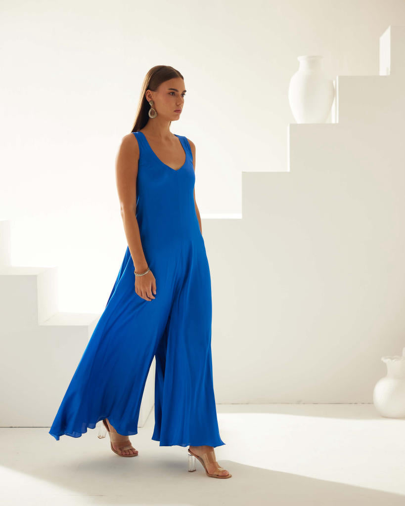 Cobalt blue sleeveless jumpsuit