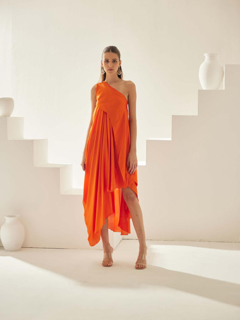 Orange aysmmetrical maxi dress