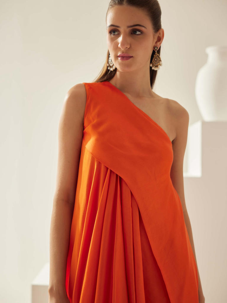 Orange aysmmetrical maxi dress