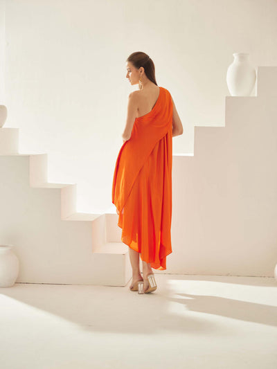 Orange aysmmetrical maxi dress