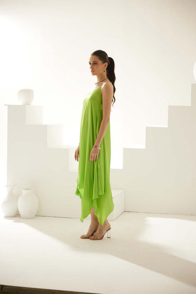 Lime green strappy midi dress