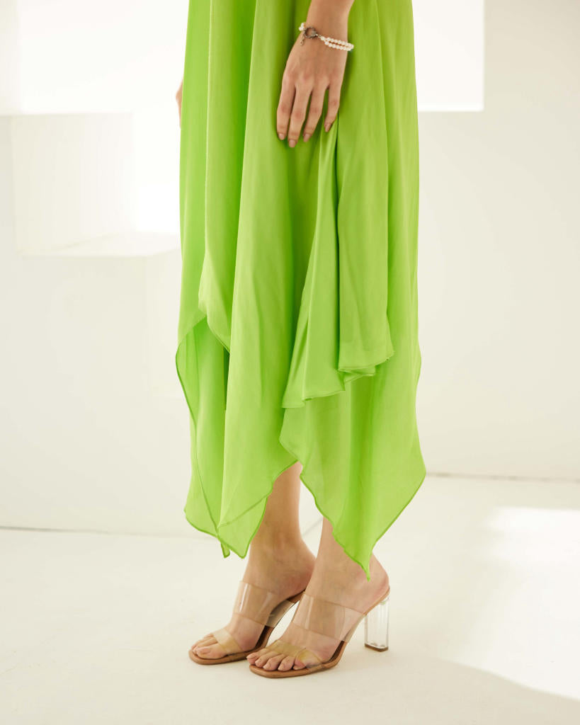 Lime green strappy midi dress