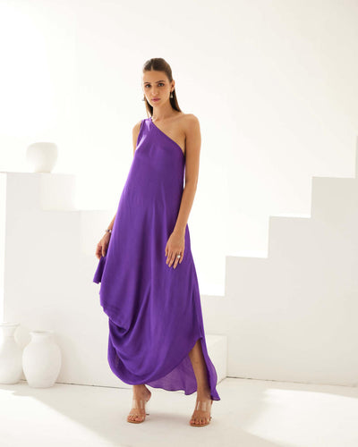 Purple one shoulder maxi dress