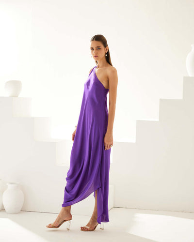 Purple one shoulder maxi dress