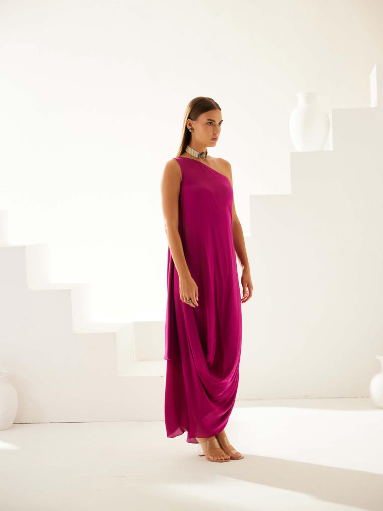 Wine one shoulder maxi dress