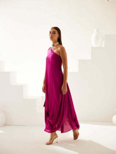 Wine one shoulder maxi dress