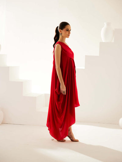 Red aysmmetrical maxi dress