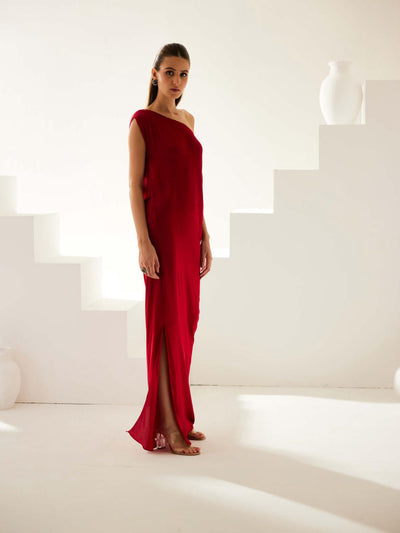 Maroon one shoulder maxi dress