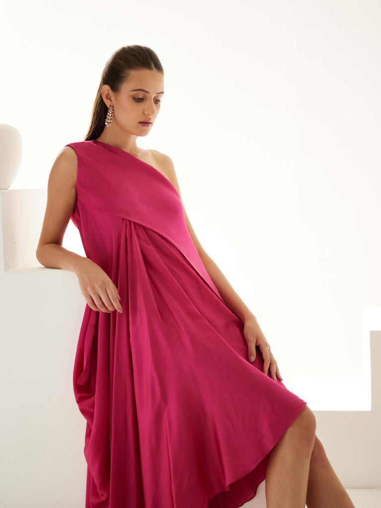 Pink aysmmetrical maxi dress