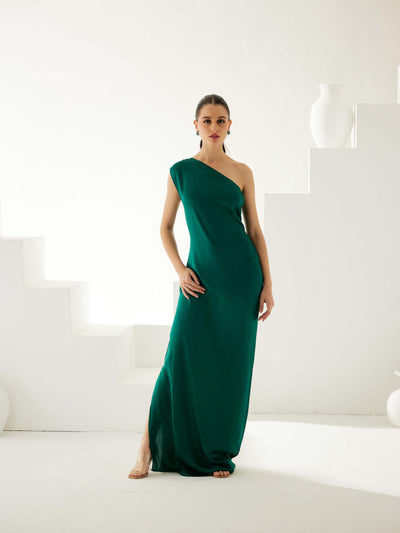 Green one shoulder maxi dress