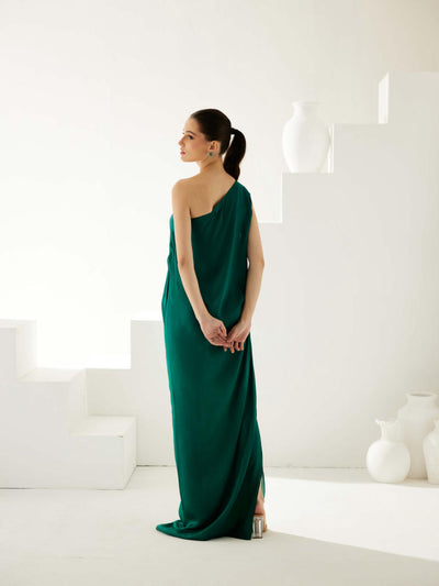 Green one shoulder maxi dress