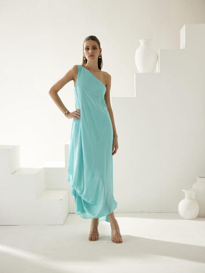 Turquoise one shoulder maxi dress