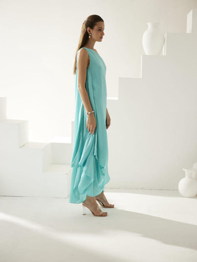 Turquoise one shoulder maxi dress