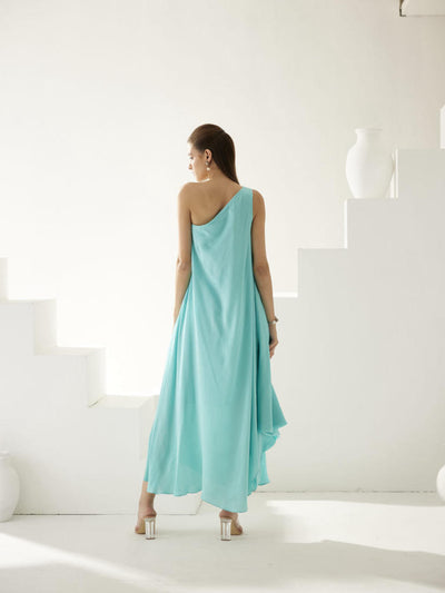 Turquoise one shoulder maxi dress