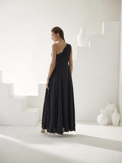 Black one shoulder maxi dress