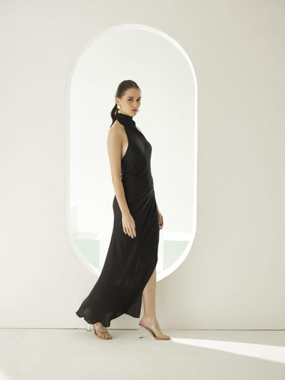 Black halter maxi dress