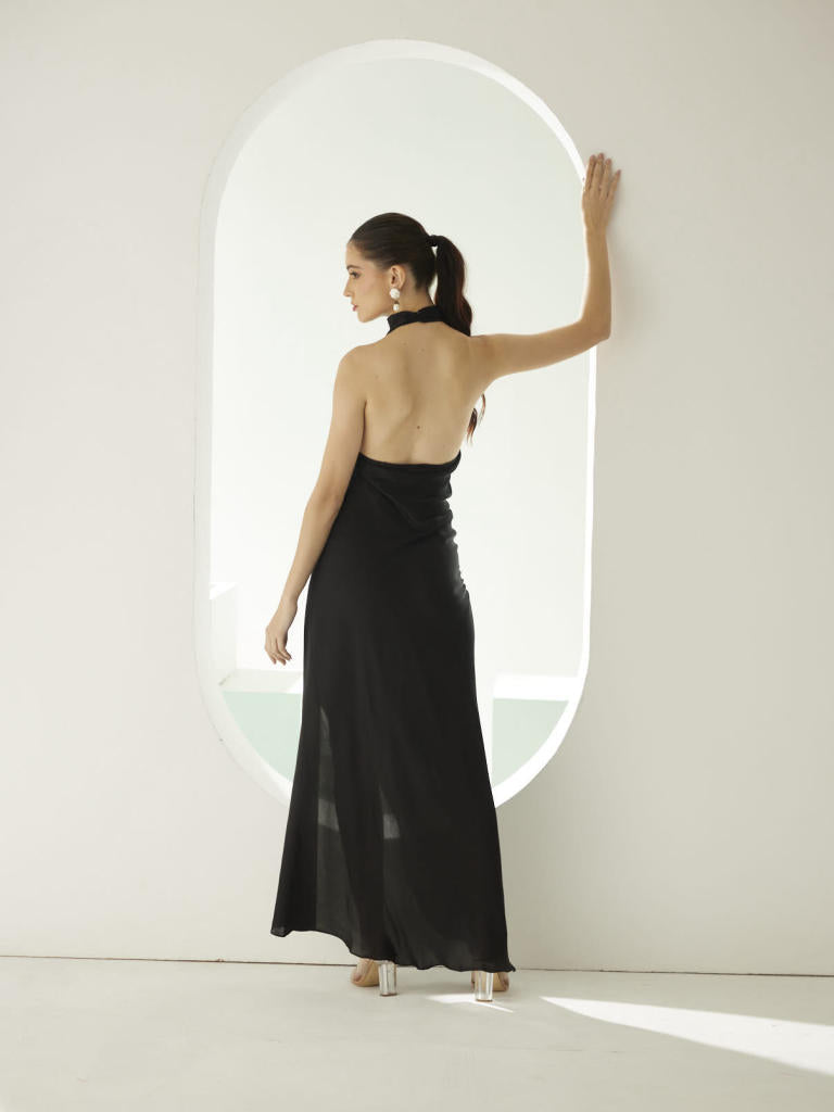 Black halter maxi dress