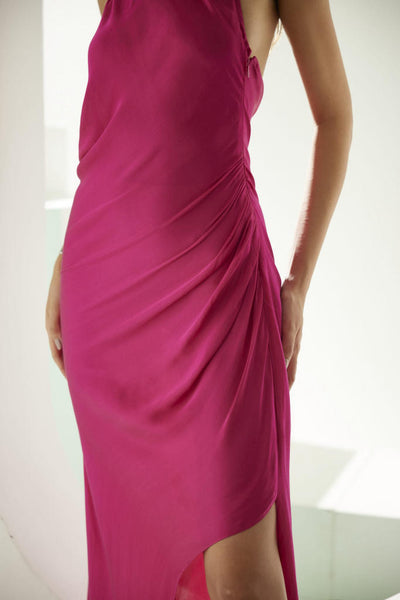 Hot pink halter maxi dress