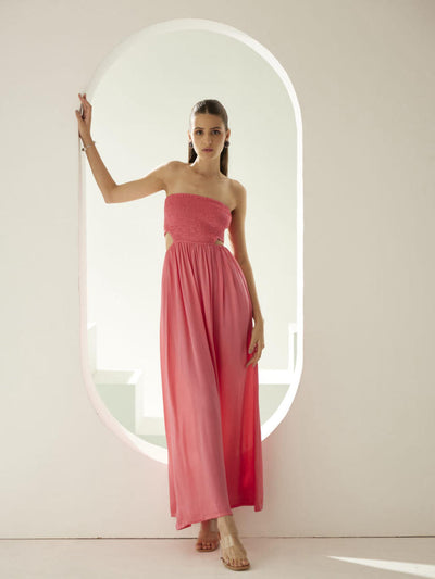 Peach off-shoulder maxi dress