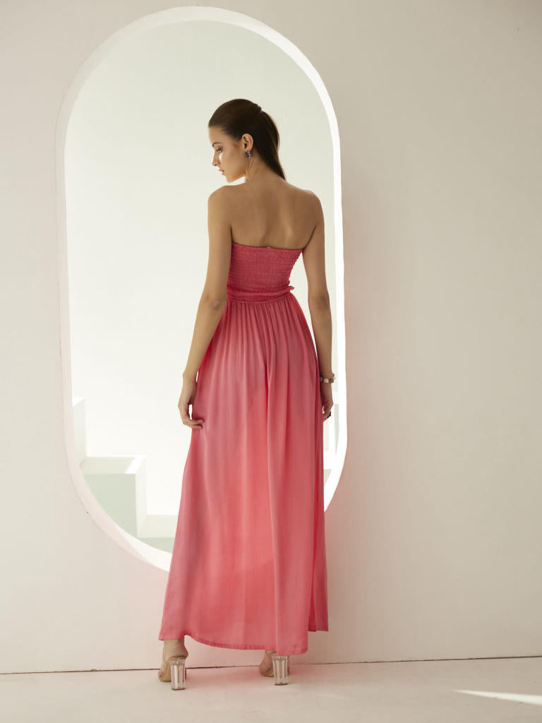 Peach off-shoulder maxi dress