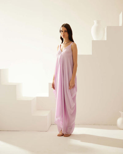 Lilac satin maxi dress