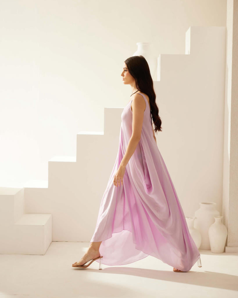 Lilac satin maxi dress