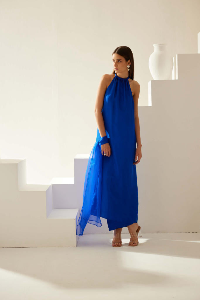 Cobalt blue halter neck tunic sets