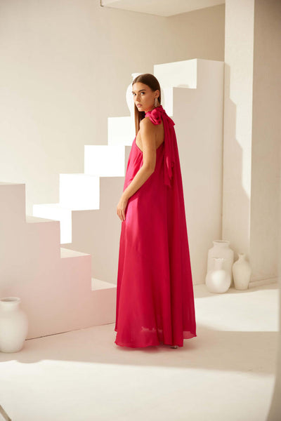 Red halter maxi dress