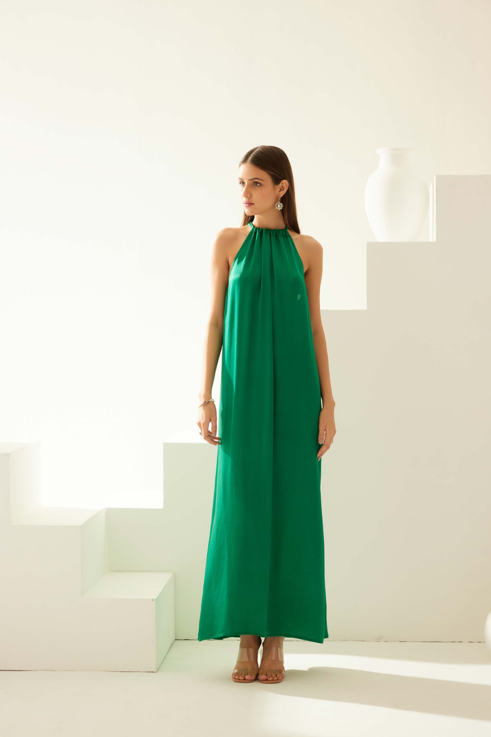 Green halter maxi dress