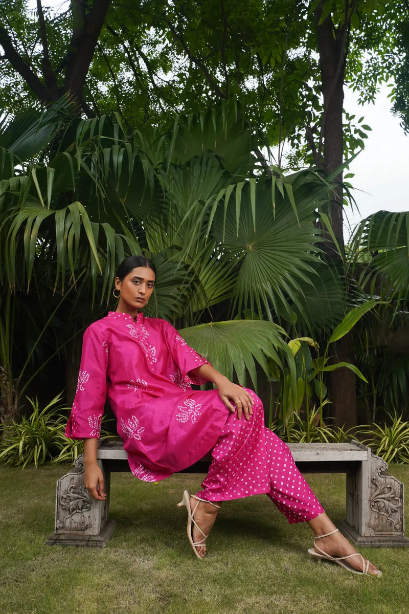 LOTUS SET-PINK silk by Dyelogue in pink color for women Worldwide