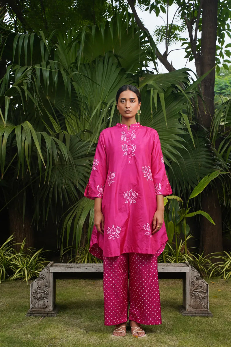 LOTUS SET-PINK silk by Dyelogue in pink color for women Worldwide