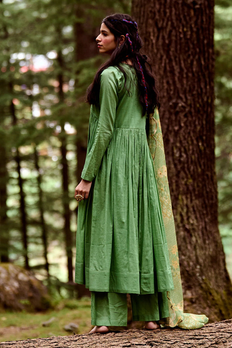 Lou Anarkali Set – Green cotton mul by Paulmi & Harsh-kahan Sep'26 in green for women Worldwide