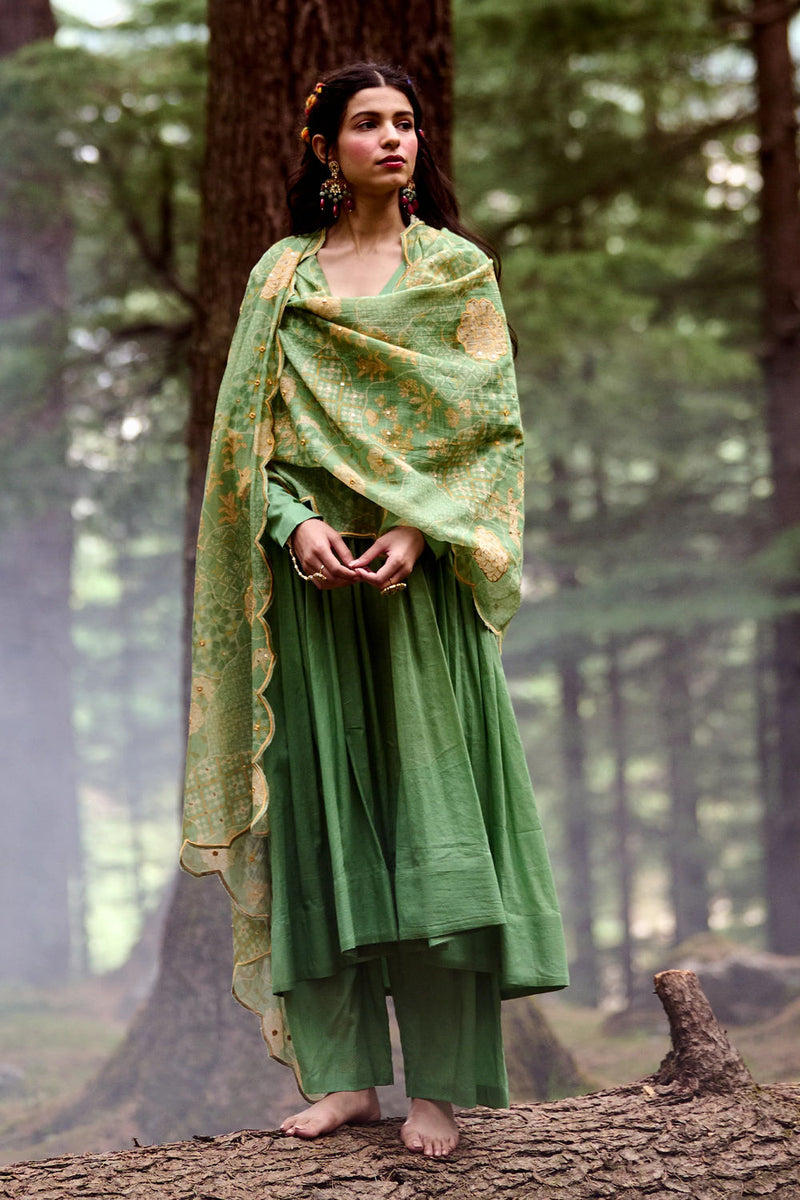 Lou Anarkali Set – Green cotton mul by Paulmi & Harsh-kahan Sep'26 in green for women Worldwide