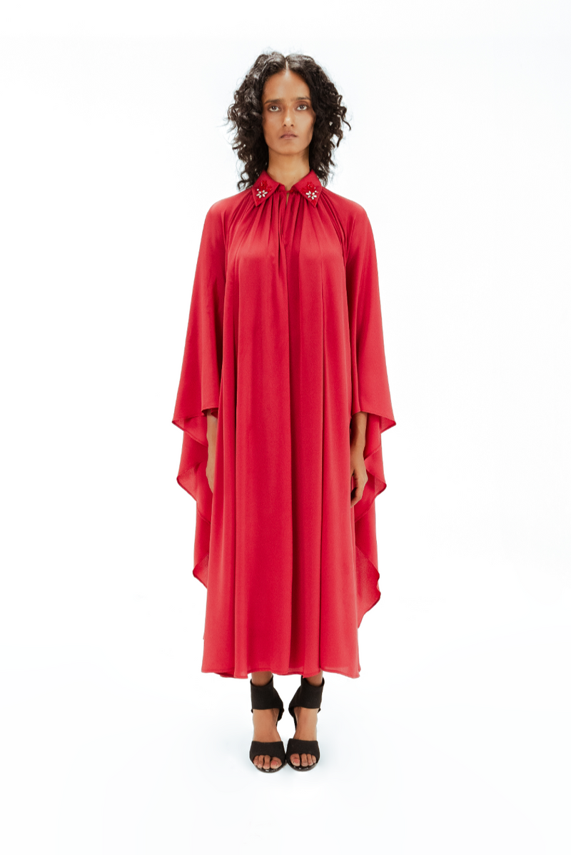 Alara Embellished Crepe Dress by Leh Studios in red color for women Worldwide