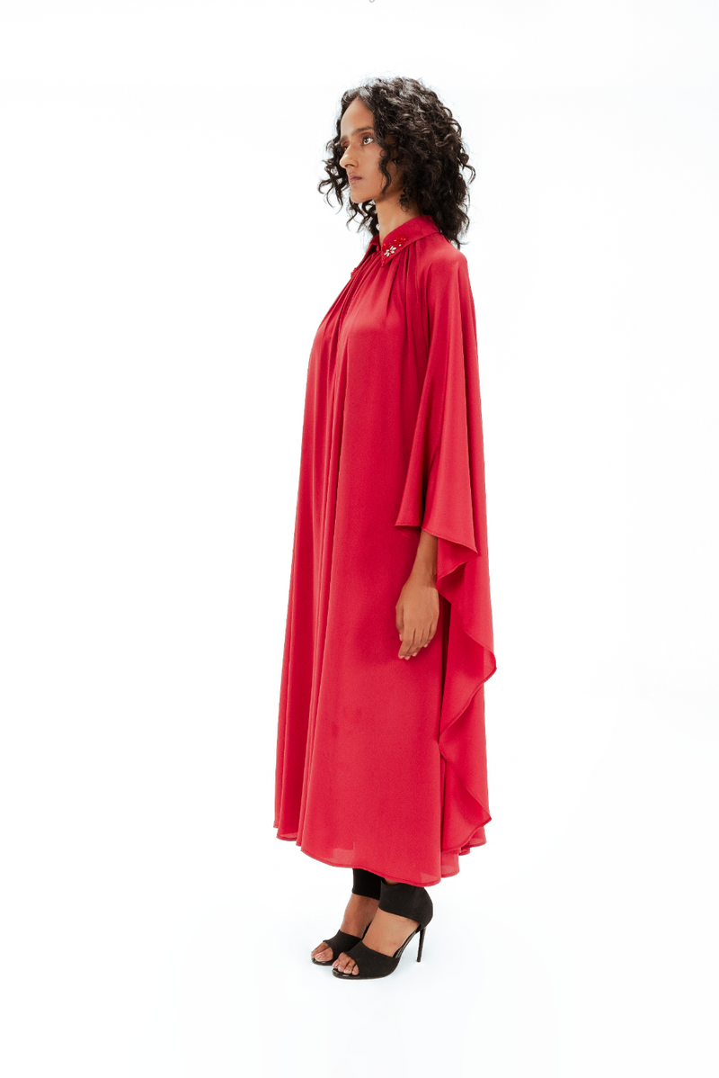 Alara Embellished Crepe Dress by Leh Studios in red color for women Worldwide