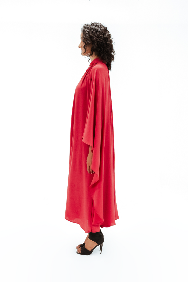 Alara Embellished Crepe Dress by Leh Studios in red color for women Worldwide