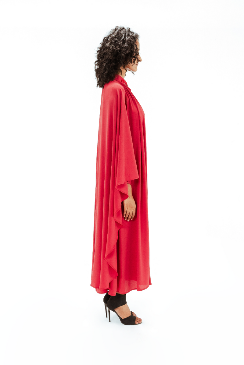 Alara Embellished Crepe Dress by Leh Studios in red color for women Worldwide