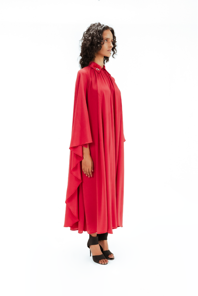 Alara Embellished Crepe Dress by Leh Studios in red color for women Worldwide