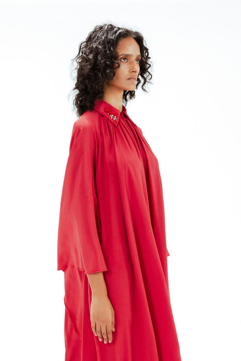 Alara Embellished Crepe Dress by Leh Studios in red color for women Worldwide