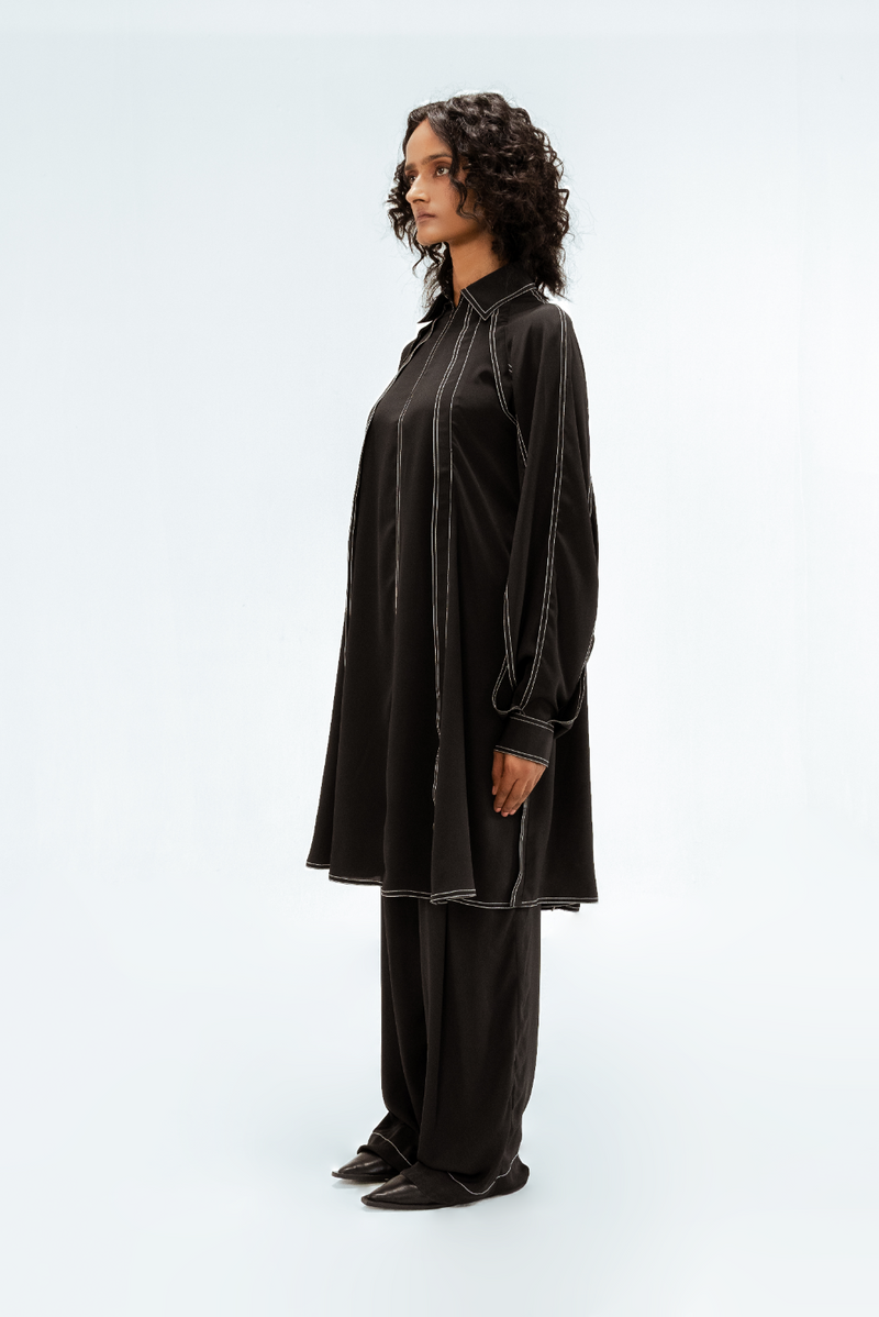 Caris Crepe Top & Pant Set by Leh Studios in black color for women Worldwide