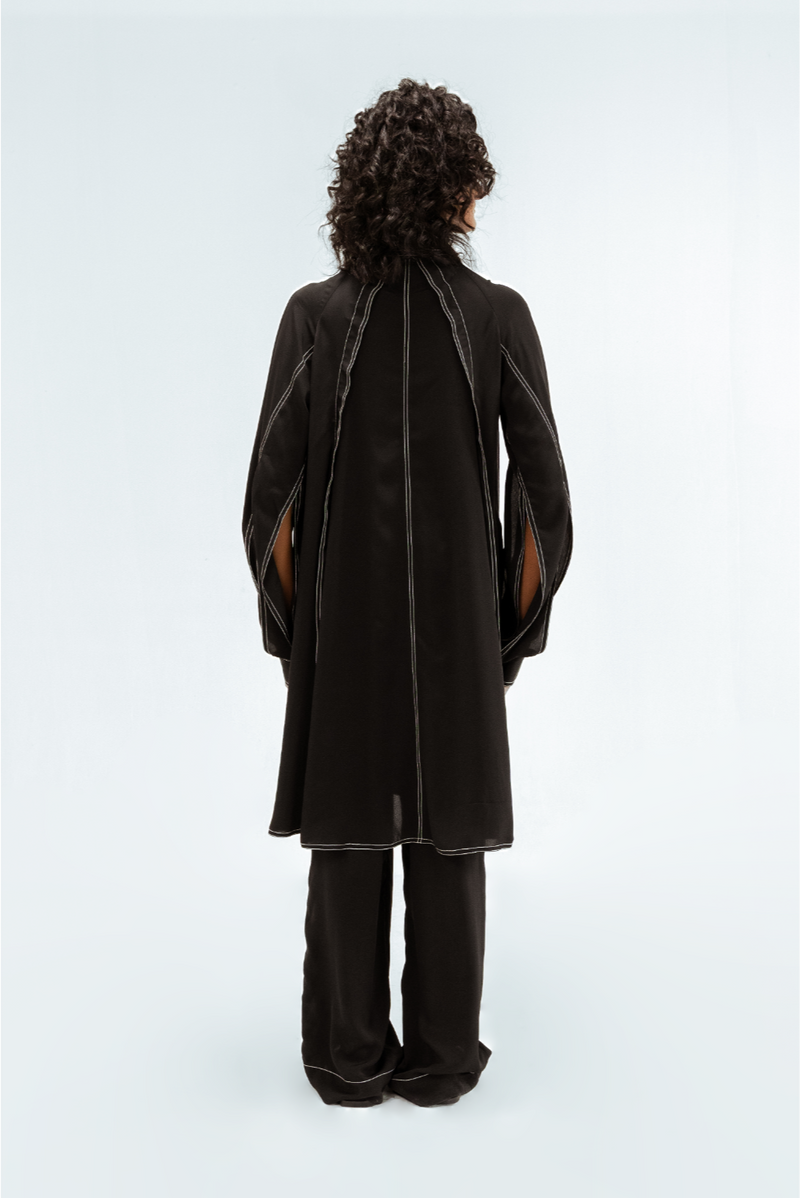Caris Crepe Top & Pant Set by Leh Studios in black color for women Worldwide