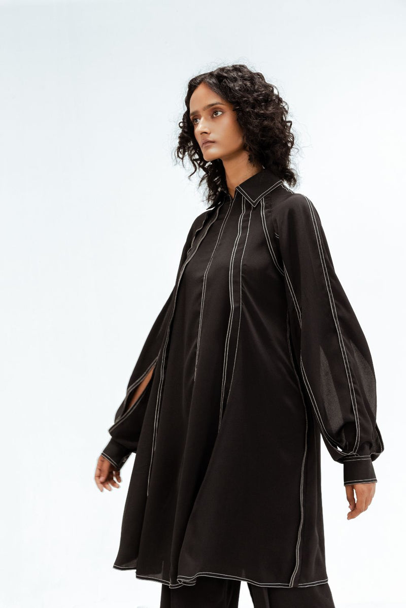 Caris Crepe Top & Pant Set by Leh Studios in black color for women Worldwide