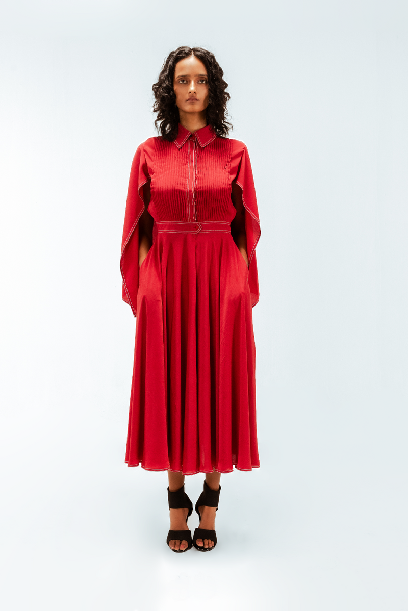 Selma Crepe Dress by Leh Studios in red color for women Worldwide