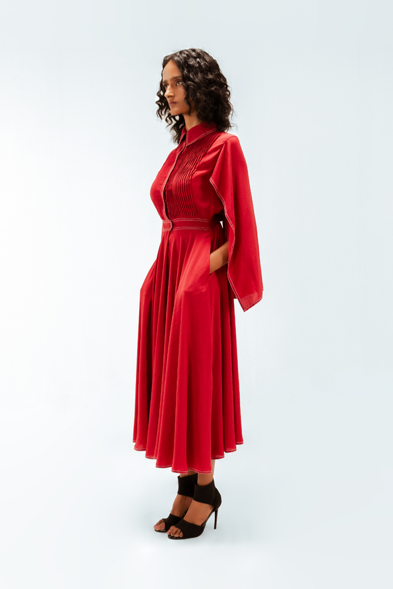 Selma Crepe Dress by Leh Studios in red color for women Worldwide