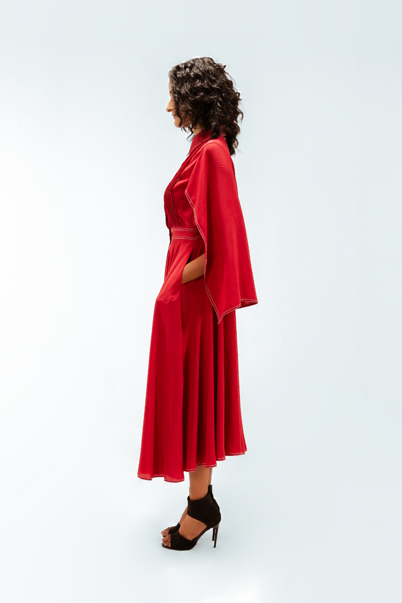 Selma Crepe Dress by Leh Studios in red color for women Worldwide