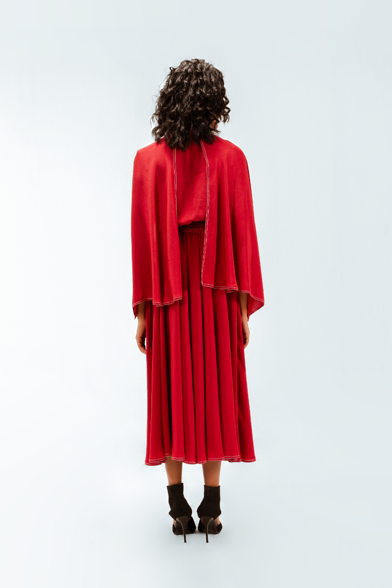 Selma Crepe Dress by Leh Studios in red color for women Worldwide