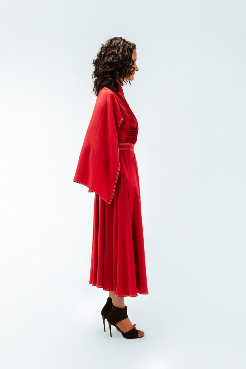 Selma Crepe Dress by Leh Studios in red color for women Worldwide