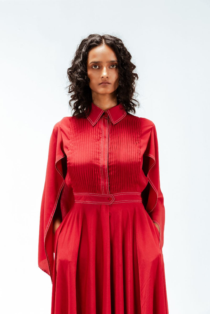 Selma Crepe Dress by Leh Studios in red color for women Worldwide