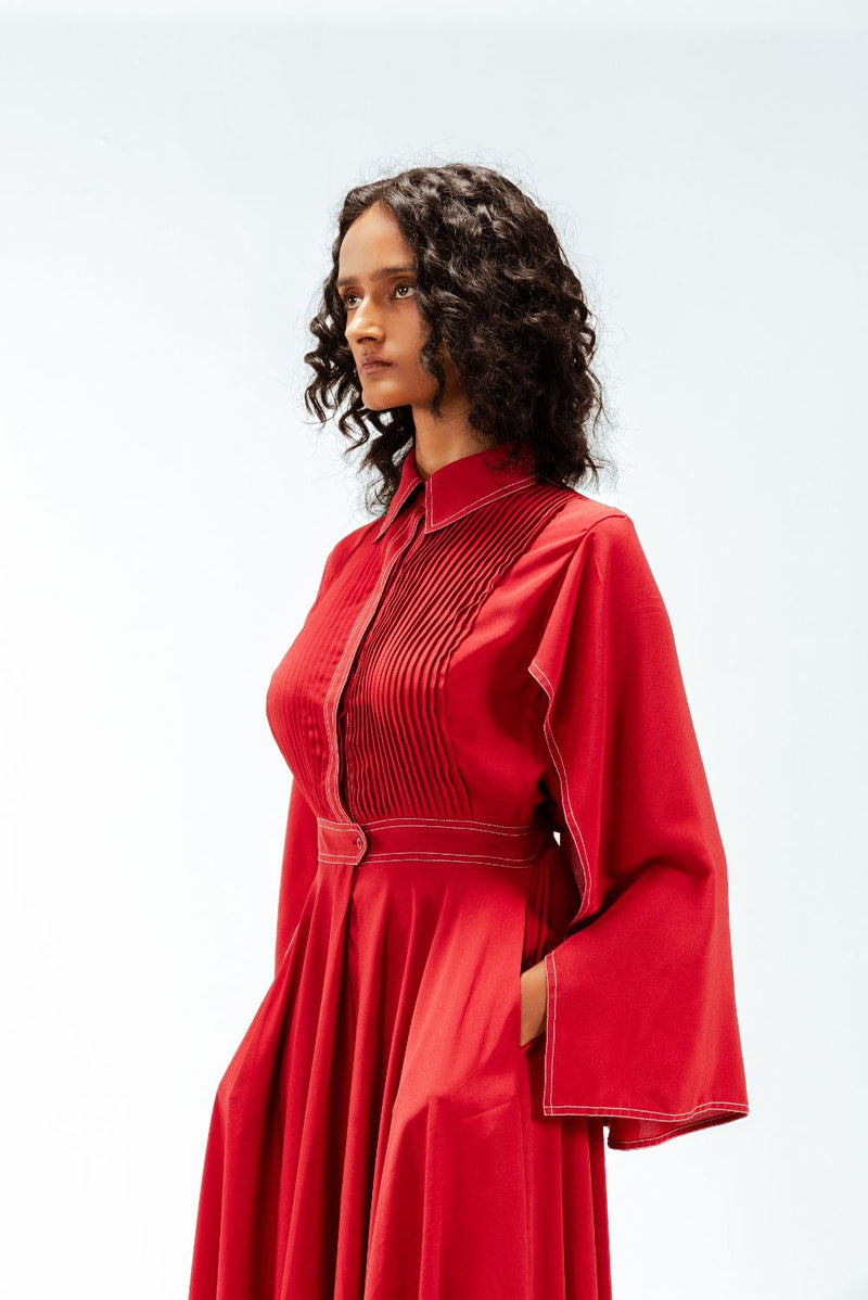 Selma Crepe Dress by Leh Studios in red color for women Worldwide